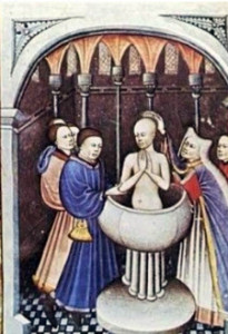 Le baptême d'Abraham. manuscrit du XVe siècle. Bibliothèque de l'Arsenal-Mandragore